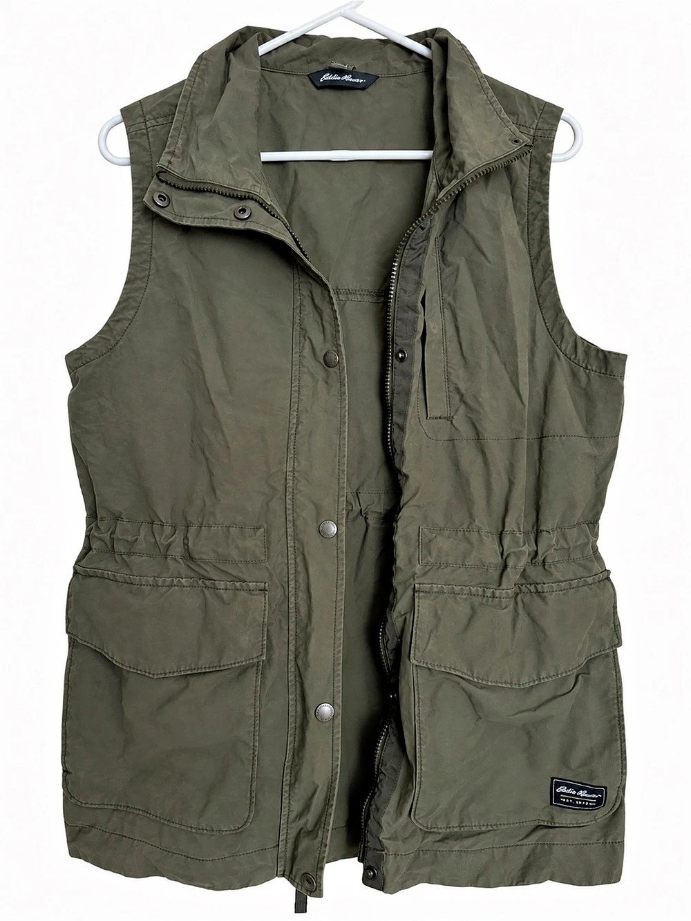 Eddie Bauer Women’s Olive Green Utility Cargo Vest Cinch Waist - Size Small